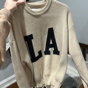 PacSun Beige Crewneck Sweater with Black LA Lettering